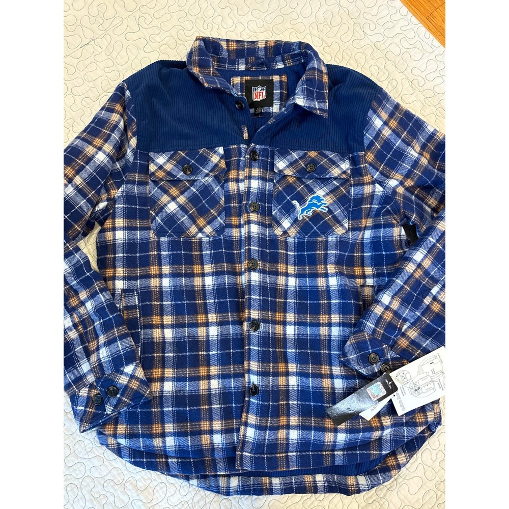 NFL Detroit Lions Plaid Fleece Shirt Jacket  Mens Size Large